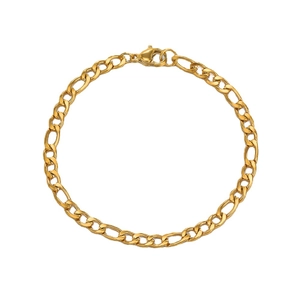Polished 18K gold plated stainless steel Figaro chain bracelet for women with lobster clasp