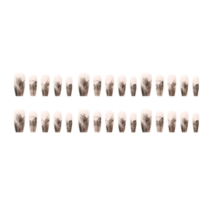 Ink style press-on nails with rose and butterfly patterns in 24 pieces set