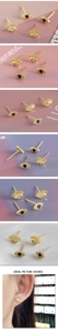 Detailed close-up of 18k gold evil eye stud earrings with sparkling zircon inlay