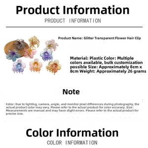 Detailed size specifications for glitter flower hair claw clips with 8cm dimensions