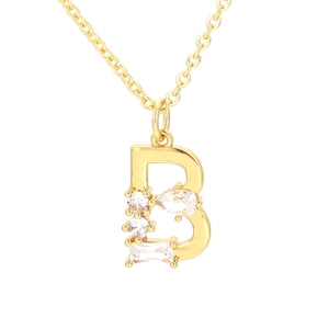 18K gold letter B necklace with sparkling zircon stones on minimalist O-chain