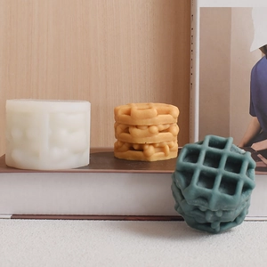 Three-layer waffle silicone mold for DIY candles and soaps with grid texture details