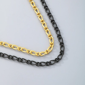 Detailed close-up of textured gold and black stainless steel curb chain links