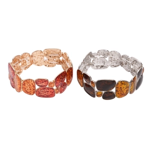 Bohemian stretch bracelet set with orange and tortoiseshell geometric resin charms
