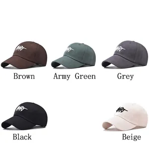 Five cotton baseball caps with 3D HEART embroidery in multiple colors on white background