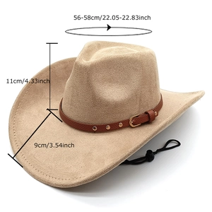 Cappello da cowboy western kaki in finta pelle scamosciata con cinturino borchiato