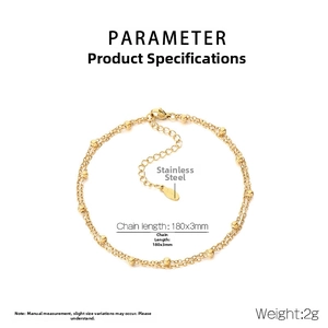 Close-up of double-layer stainless steel beaded chain with 18K gold plating and lobster clasp
