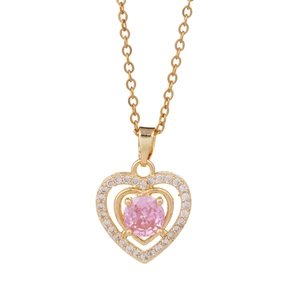Elegant gold titanium heart necklace featuring a pink zircon pendant for women