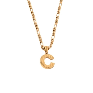 Collana con ciondolo lettera C dorata e catena Figaro in acciaio inossidabile di lusso