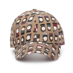 Unisex baseball cap with cartoon figure print in khaki brown for sun protection