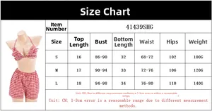 Detailed size chart for summer plaid crop top and shorts set in S, M, L dimensions
