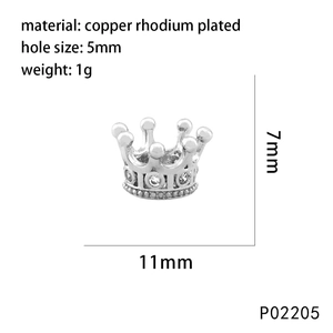 Detail view of 11mm silver crown bead with 5mm hole size and rhodium plated finish