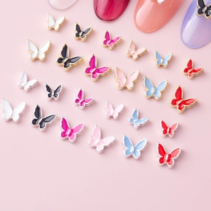Colorful alloy butterfly nail art charms set with drip oil finish and metallic edges