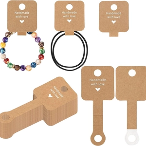 Kraft Paper Jewelry Display Cards Fold Over Packaging Tags With Hanging Holes Handmade With Love For Bracelets Hair Ties