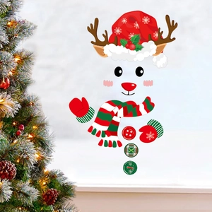 Christmas reindeer window stickers with snowman scarf and gloves for festive home decor