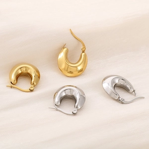 Polished stainless steel thick U-shaped hoop earrings in gold and silver finish