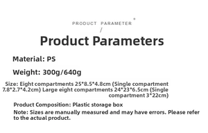 Detailed size specifications for PS material 8-slot desktop cosmetics storage organizer