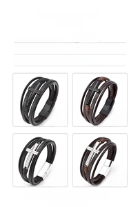 Detailed specifications of cross leather bracelet featuring stainless steel magnet clasp
