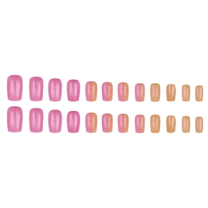 Rosa-orangene Gradient-Kunstnägel mit Perlmuttschimmer und 24-teiligem Set-Inhalt