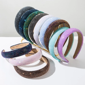 Luxury Rhinestone Padded Sponge Headband For Women Geometric Wide Hairband Fashion Retro Hair Accessories Headpiece Gift