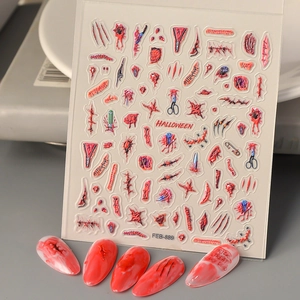 Halloween 5D Embossed Nail Stickers Horror Blood Wound Scar Patterns 3D Self Adhesive DIY Party Decoration For Women