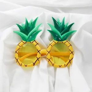 Funny pineapple fruit party sunglasses with green leaves and yellow textured frames