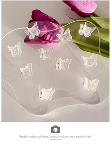Set of 10 mini butterfly hair claws with translucent finish and fine wing textures