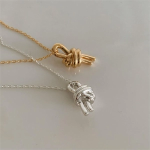 Minimalist Knot Pendant Necklace 925 Sterling Silver Elegant Geometric Jewelry For Women Trendy Daily Accessory