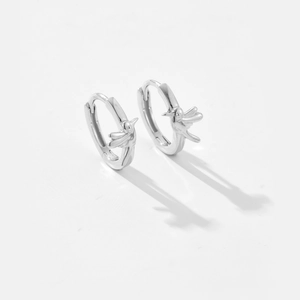S925 sterling silver hoop earrings with a delicate bird design on a white background