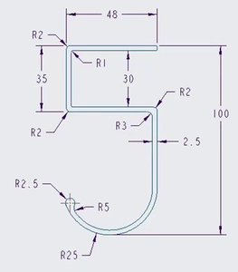 Technical drawing showing the precise 100x48mm dimensions of the portable desk hook