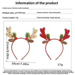 Detailed view of Christmas antler headband with specific dimensions 21x19x1cm shown