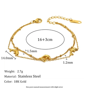 18K gold-plated double-layer dolphin pendant necklace in stainless steel with bead chain