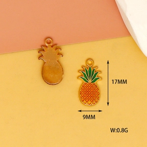 Vorder- und Rückseite des 17mm Ananas-Anhängers aus Legierung mit gelber Emaille