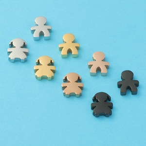 Polished stainless steel boy and girl shaped pendants in four metallic finishes