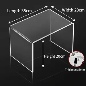 Detailed dimensions of 35x20x20cm clear acrylic U-shaped shelf with 5mm thickness
