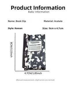 Detail view of acetate composition book hair claw clip showing 9CM by 4.7CM dimensions