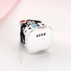 S925 sterling silver house charm with red heart roof and home engraving for bracelets