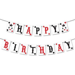 Banderole joyeux anniversaire thème poker avec motifs de cartes pour décoration