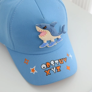 Light blue kids baseball cap with 3D shark decoration and alphabet print on the brim