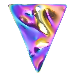 Pendentif triangle en acier inoxydable arc-en-ciel avec texture de métal fondu