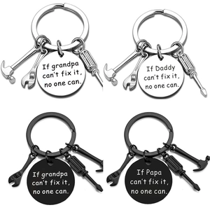 Stainless Steel Keychain Mini Tools Hammer Wrench Screwdriver Engraved Round Tag Dad Father Day Grandpa Gift Accessory