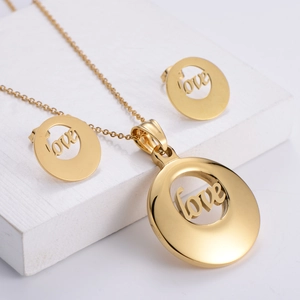 Minimalist 18K Gold Plated Stainless Steel Hollow Round Love Pendant Necklace And Stud Earrings For Women Fashion Jewelry