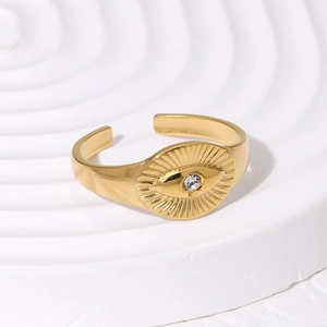 Vintage-Ring aus Gold-Edelstahl mit bösem Auge und Zirkon auf Wellenbasis
