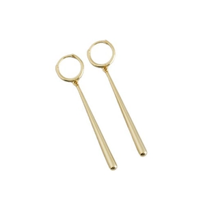 Minimalist gold bar dangle earrings with circular hoop top in a sleek and elegant design