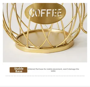 Detail of gold metal coffee capsule basket with stable round base and COFFEE label