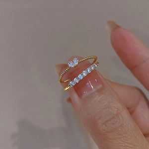 Minimalist Copper Zirconia Heart Open Ring Adjustable Gold Silver Plated Fashion Jewelry Row Stone Finger Ring For Women