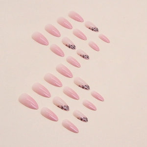 Pink leopard gradient press-on nails set in almond shape for fashion manicure