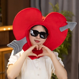 Funny Cupid plush heart hat with arrow and pixel sunglasses for Valentine party