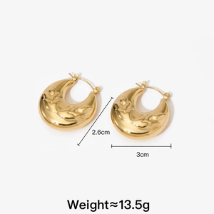 Golden vintage textured stainless steel hoop earrings with 3cm width and 2.6cm height