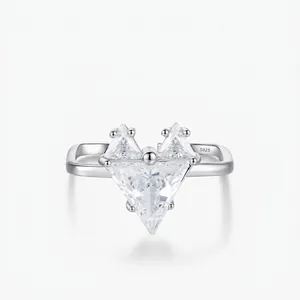 Bague Ouverte En Argent Sterling 925 Avec Zircon En Forme De Coeur Ajustable Minimaliste Géométrique Pour Femme